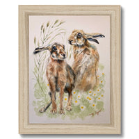 Two Hares by Sally Leggatt - Framed Print