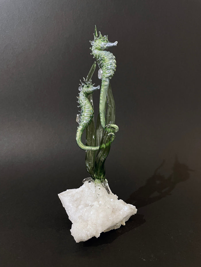 Small Green Seahorses on Quartz by Sandra Young