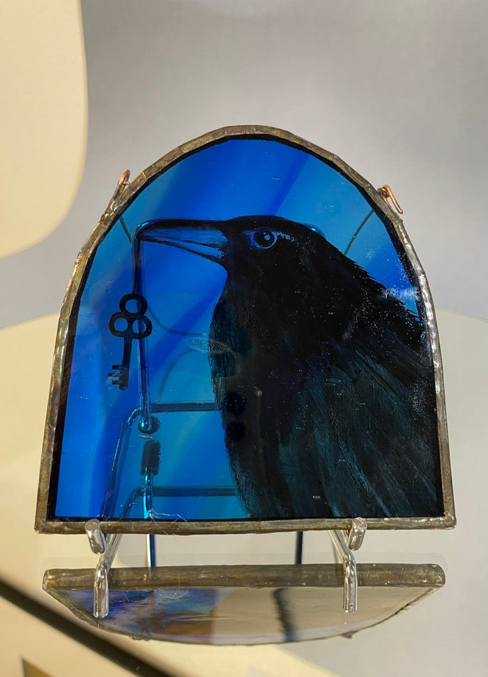 Crow and Key - Glass by Debra Eden