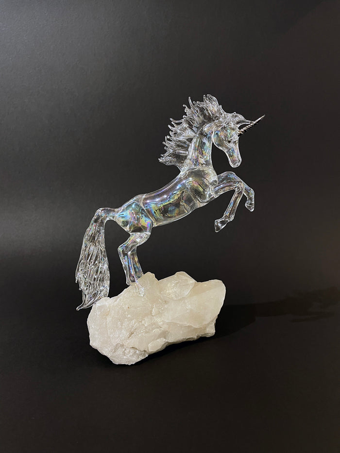 Glass Unicorn on Quartz by Sandra Young