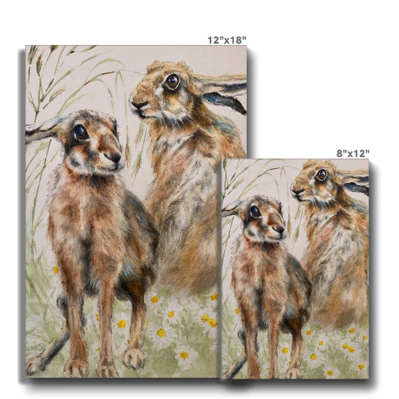 Two Hares by Sally Leggat - Print on Stretched Eco Canvas