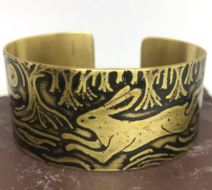 Hare Design Cuff in Etched Brass by Anna Roebuck