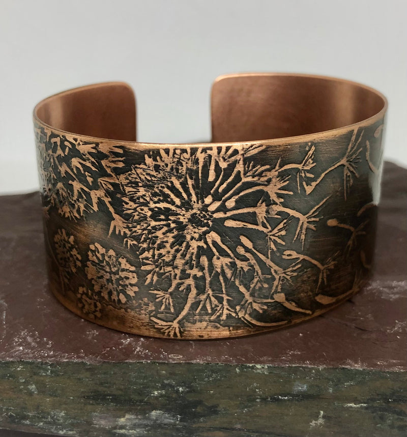 Dandelion Etched Copper Cuff by Anna Roebuck