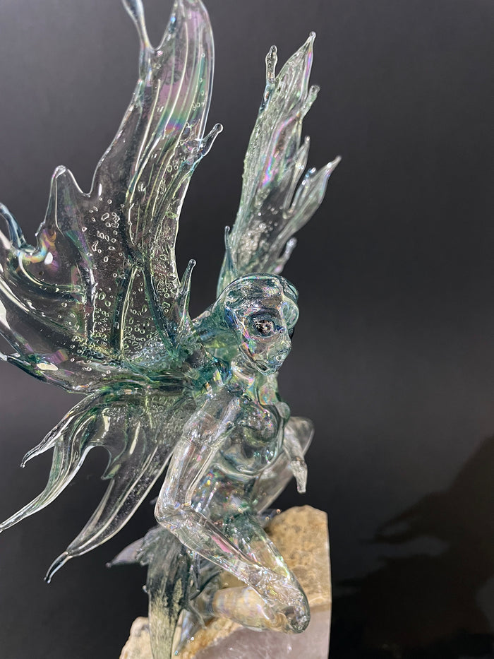 Pair of Glass Fairy Bookends on Quartz by Sandra Young