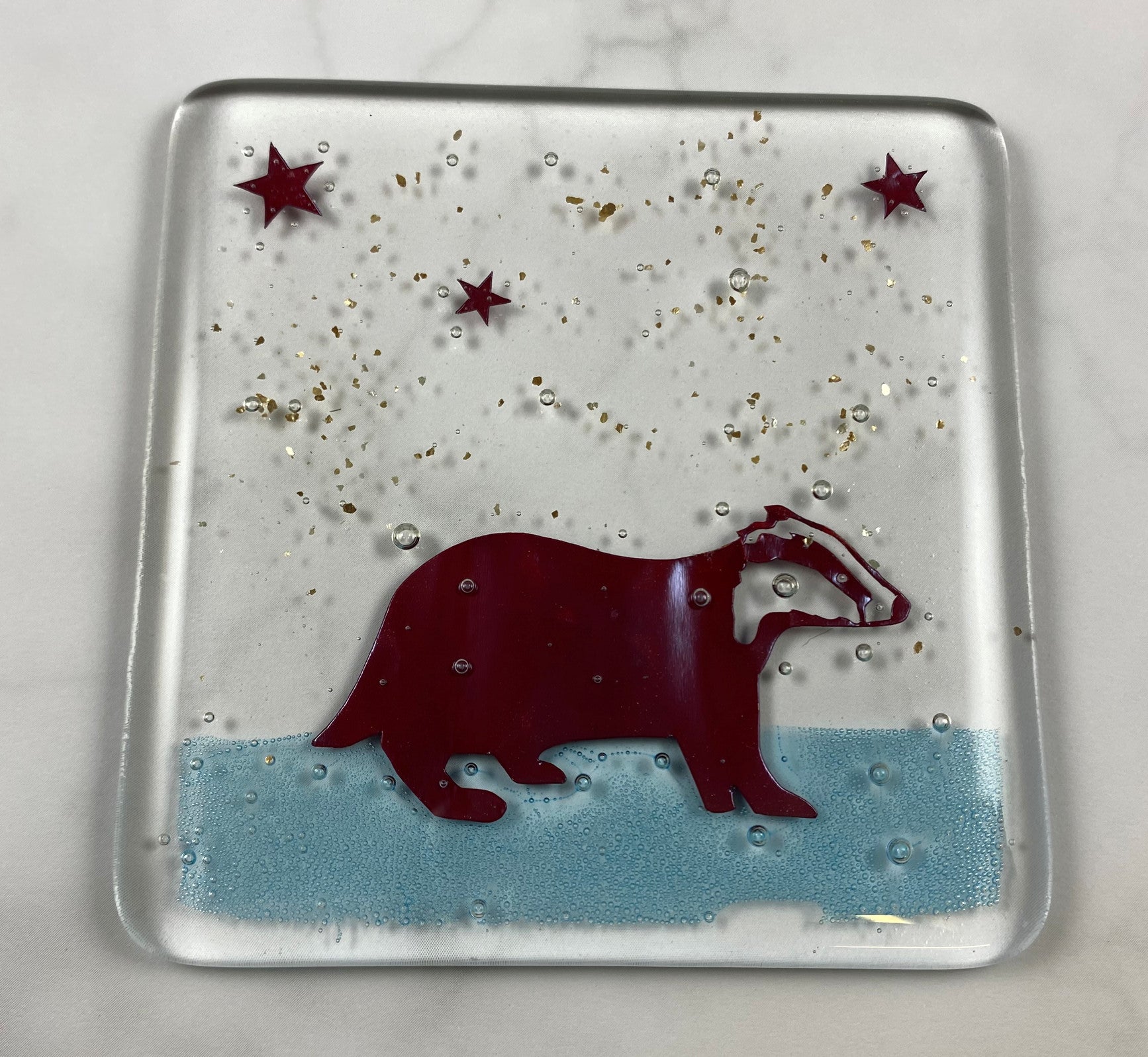 Badger Coaster by Becky Haywood Obsidian Art