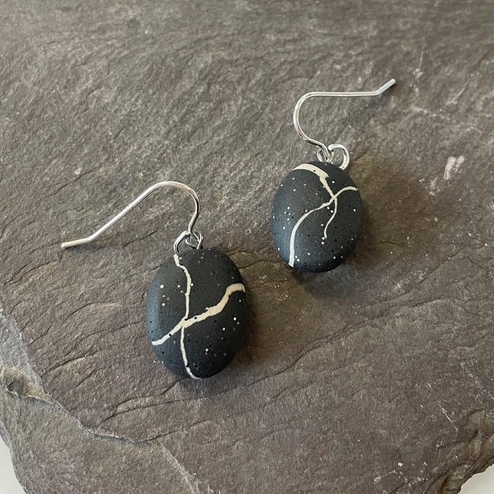 Glittery Black Pebble earrings By Elaine Christmas 