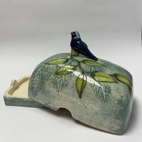 Rectangular Blue Bird butter dish by Jeanne Jackson