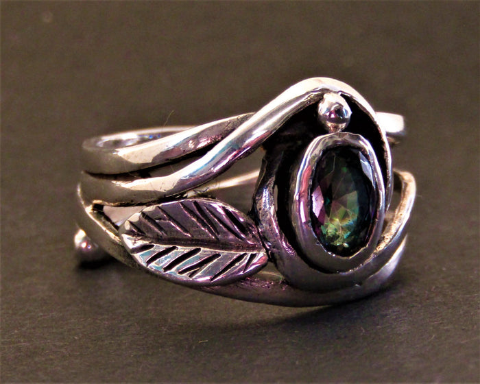 Leaf Ring in silver set with Mystic Topaz by Madeleine Blaine