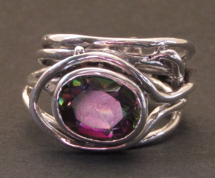 Fossil Ring in Silver set with Mystic Topaz by Madeleine Blaine