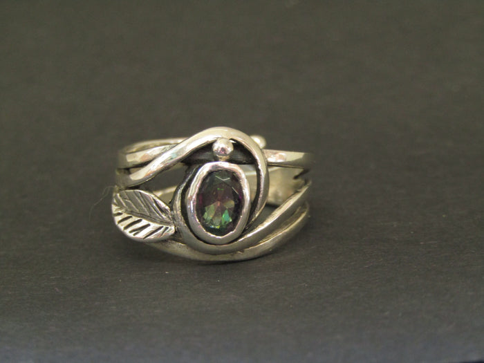 Leaf Ring in silver set with Mystic Topaz by Madeleine Blaine