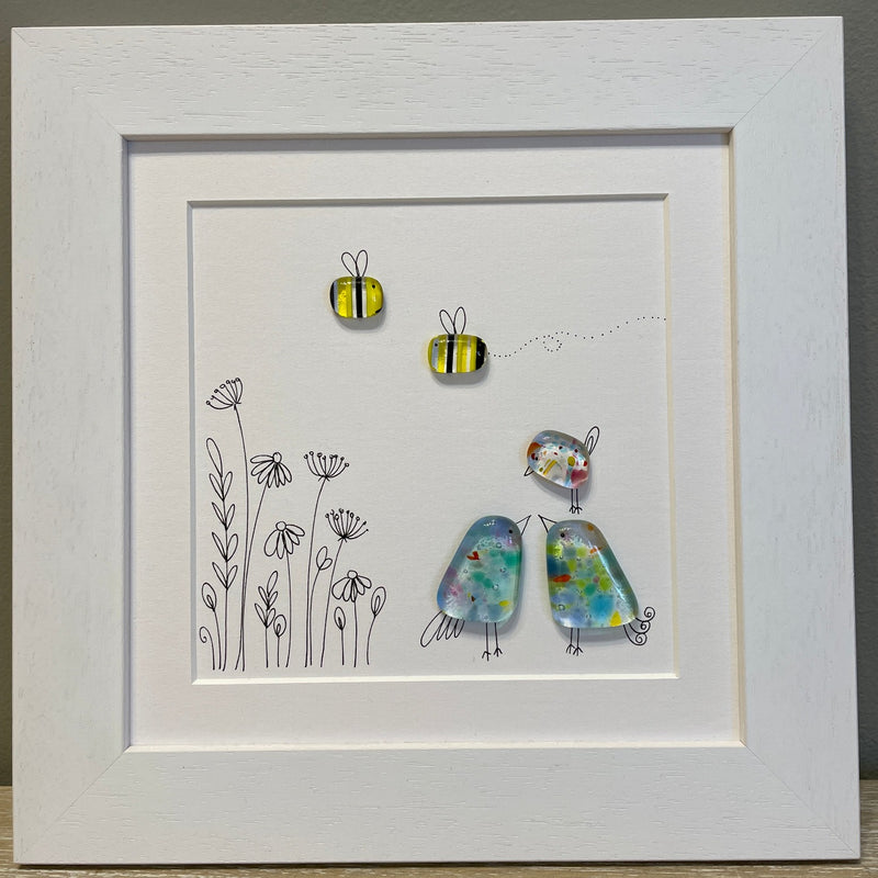 Birds and Bees - Fused Glass and Illustration