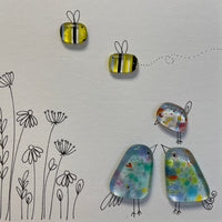 Birds and Bees - Fused Glass and Illustration