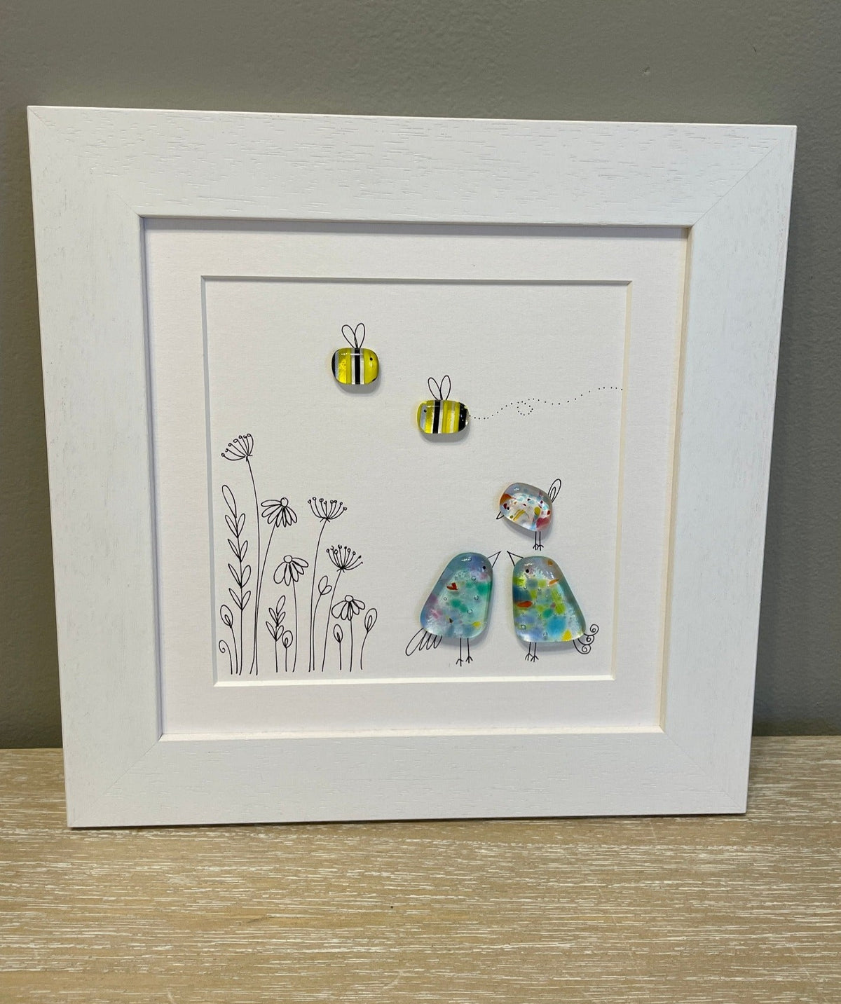 Birds and Bees - Fused Glass and Illustration