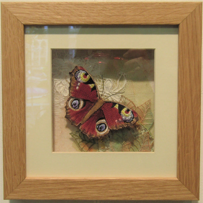 Framed Textile Peacock Butterfly by Vikki Lafford Garside