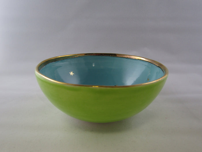 Small Green and Blue Bowl with Platinum Detail by Sophie Smith