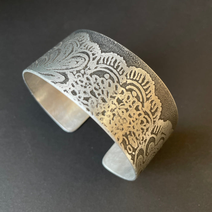 Frilly lace Aluminium Cuff by Anna Roebuck