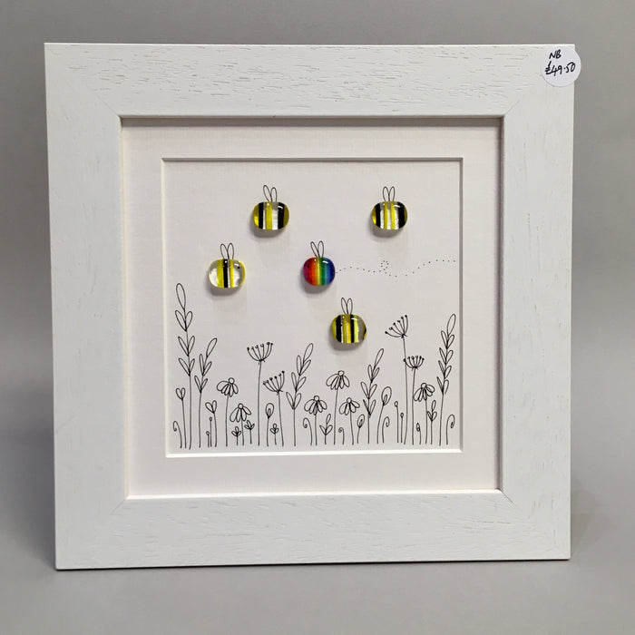 Rainbow Bee Garden- Fused Glass and Illustration