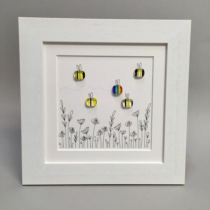 Rainbow Bee Garden- Fused Glass and Illustration