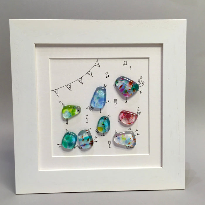 Party Birds- Fused Glass and Illustration