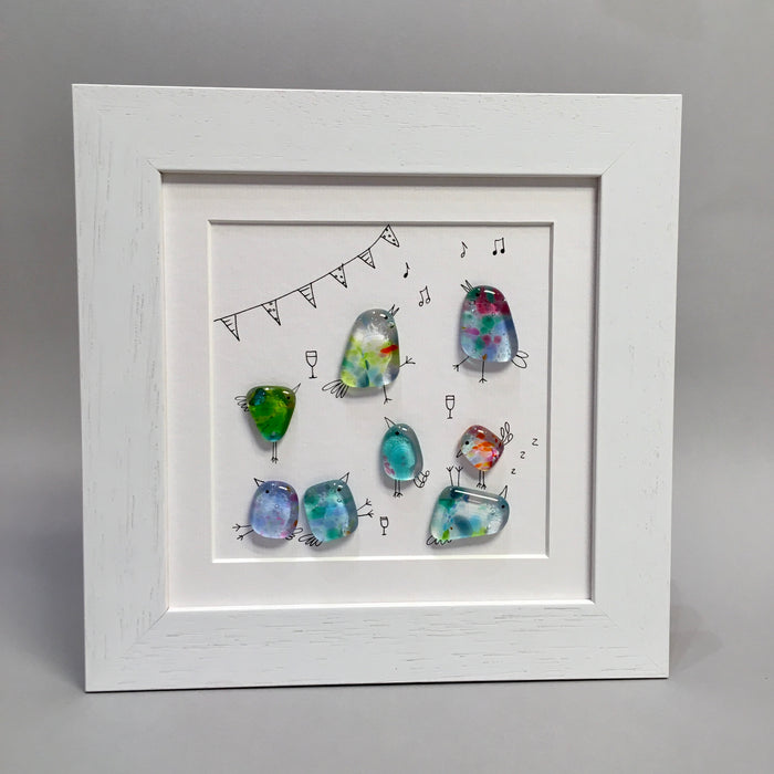 Party Birds- Fused Glass and Illustration