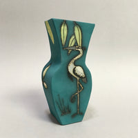 Small Teal Heron Vase by Jeanne Jackson