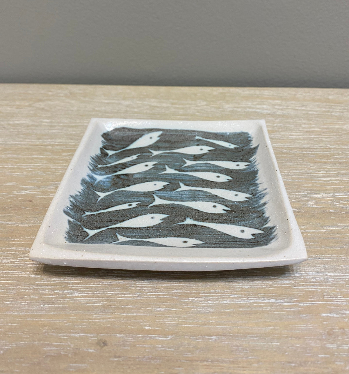 Pottery Small Square Dish with Fish Design by Neil Tregear