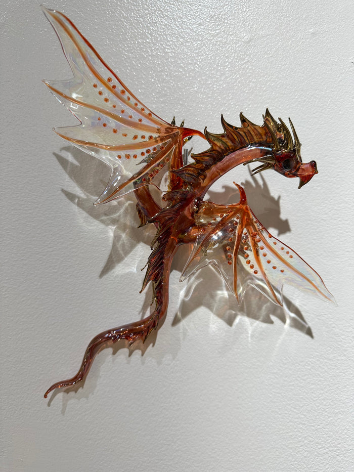 Red/Orange Dragon with 2 Legs - Hot-Worked Glass Sculpture by Sandra Young