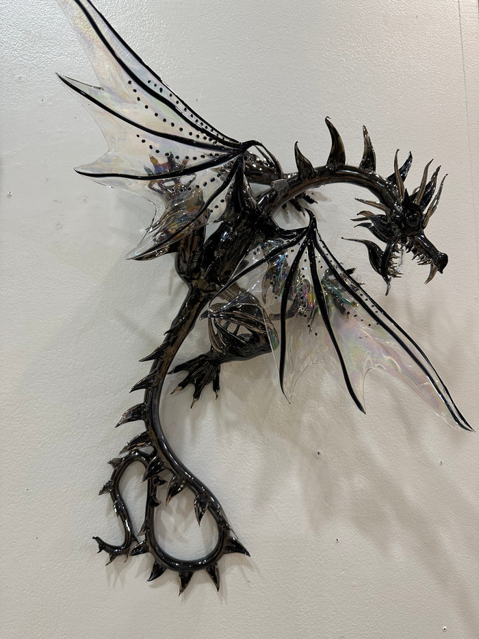 Large Black Glass Wall Dragon by Sandra Young