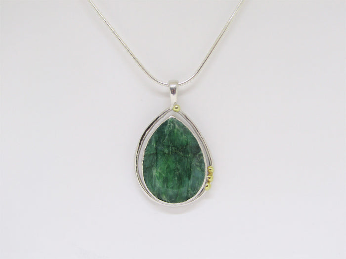 Large 'Poppy' Pendant with Emerald and gold details by Madeleine Blaine.