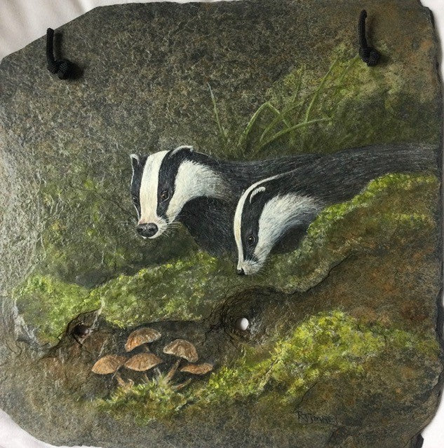 Original painting on reclaimed slate by Rosemary Timney