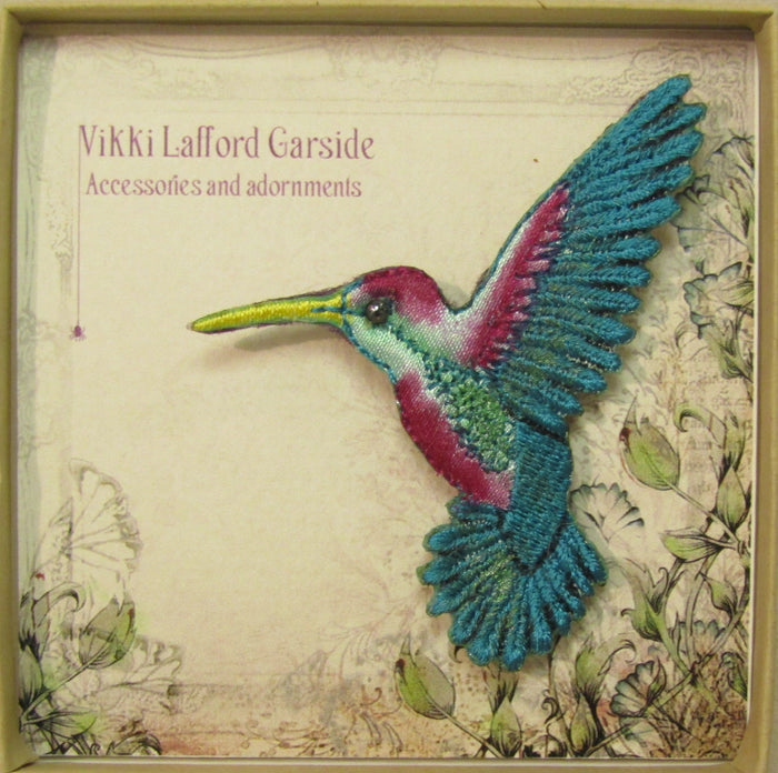 Hummingbird Embroidered Brooch by Vikki Lafford Garside