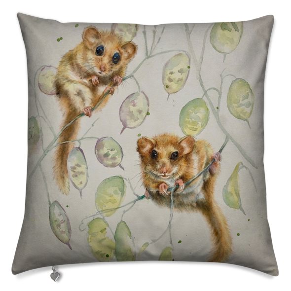 Dormice on Honesty Cushion by Sally Leggatt