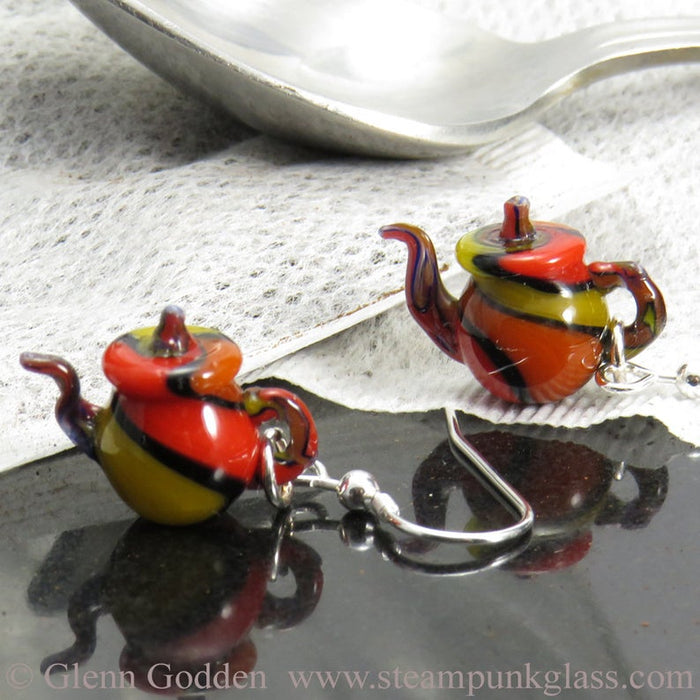 Tiny Teapot Earrings - Harlequin Stripes