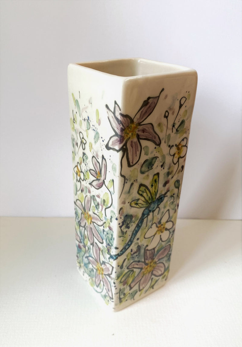 Tall Square Ceramic Vase by Jenny Bell