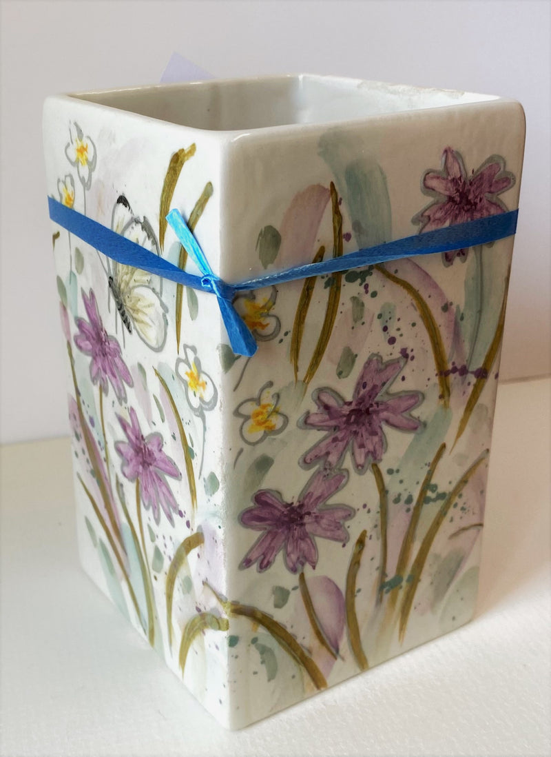 Wide Square Ceramic Vase by Jenny Bell