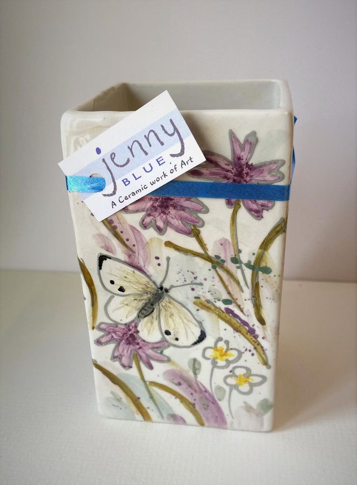 Wide Square Ceramic Vase by Jenny Bell