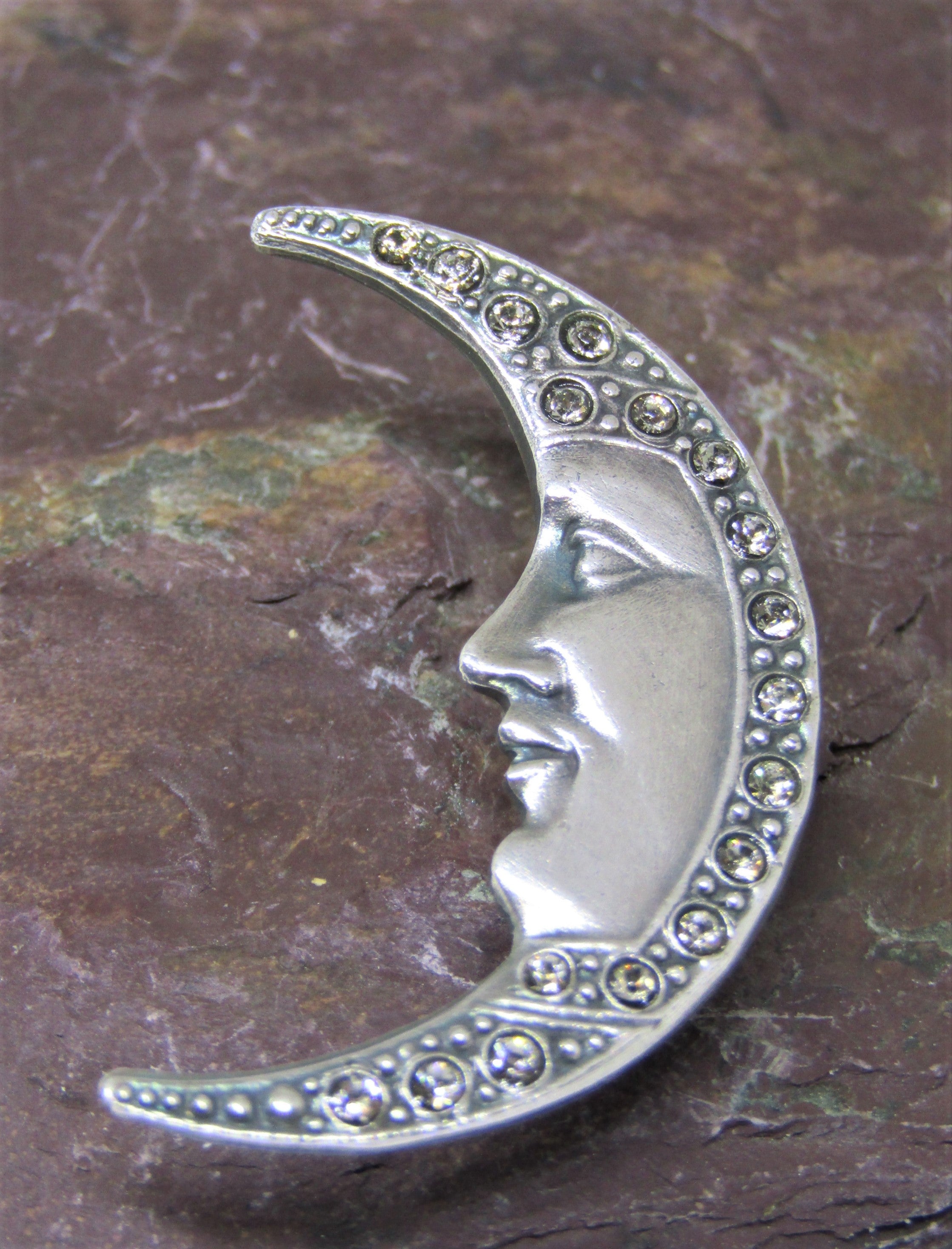 Diamante Crescent Moon Brooch by Jess Lelong – Obsidian Art