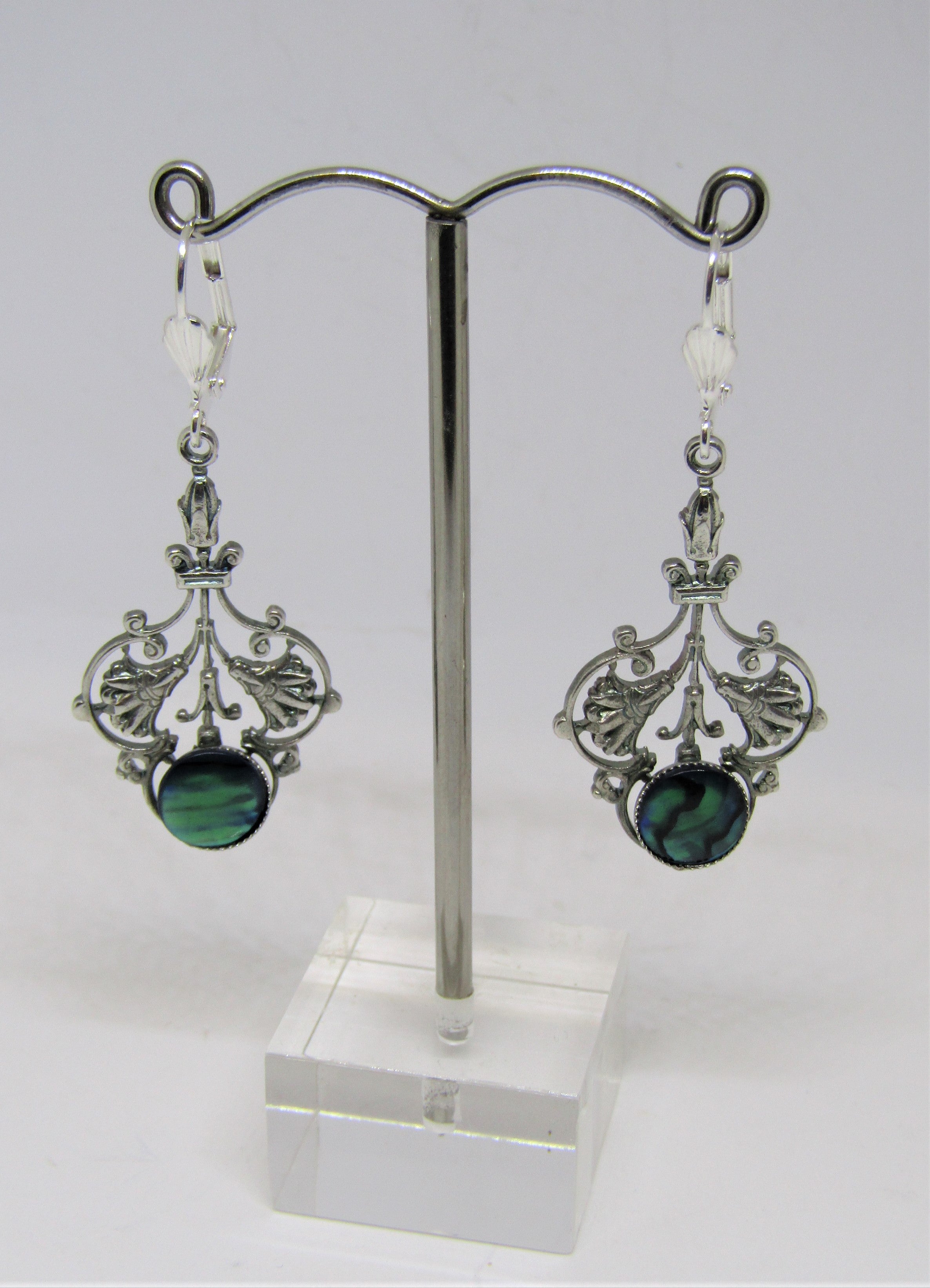 Silver earrings with hot sale green stone