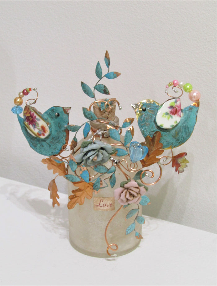 Love Birds assemblage by Linda Lovatt