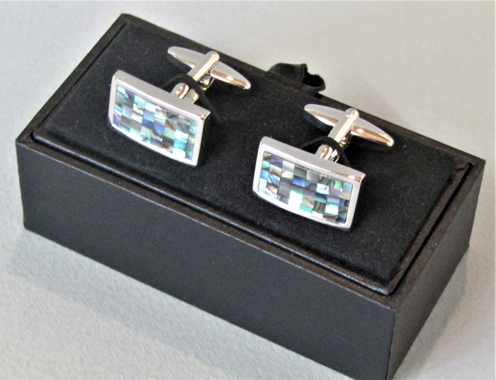 Chequered Mother of Pearl, Pewter Cufflinks